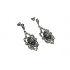 Handmade Designer Earrings 925 Sterling Silver Black Onyx & Marcasite Stones E48